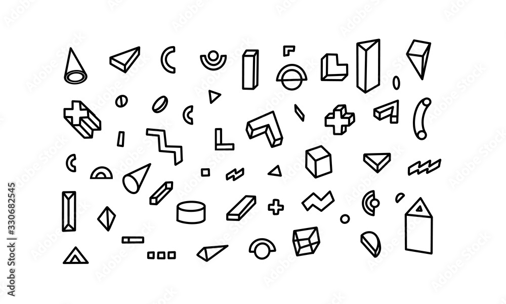 Fototapete a set of vector geometry objects. hand drawn elements of memphis design icons and line art