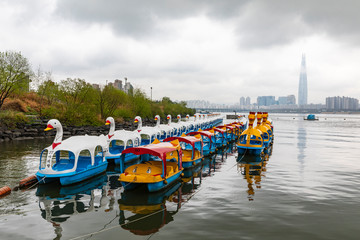 Fototapeta na wymiar Seoul Han River rainy day park view