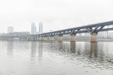 Seoul Han River rainy day park view