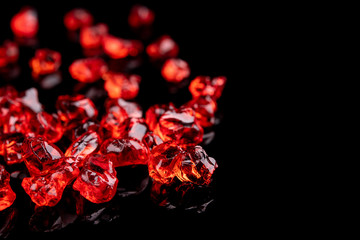 Closeup of red gems stone garnet isolated