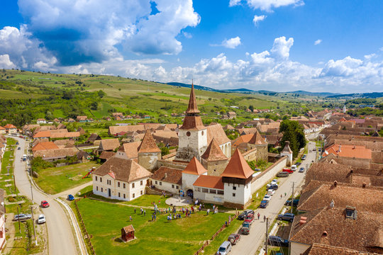 Summer landscape over Archita saxon village in the traditional Transylvania, Romania