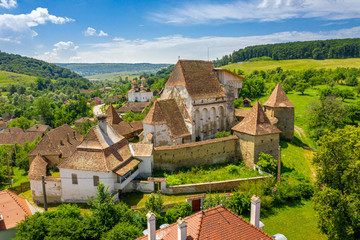 Saxon Village in Transylvania aerial view of Roades