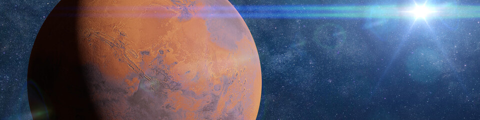 planet Mars, the red world in the solar system in front of the Milky Way galaxy © dottedyeti