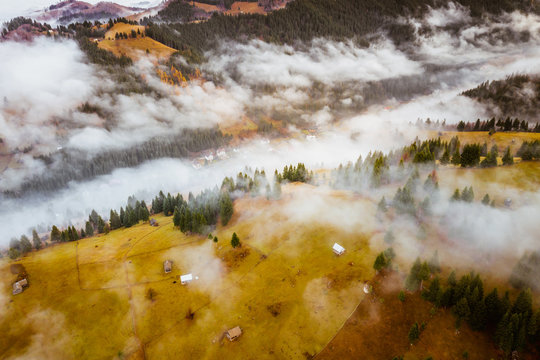 Fog in the Carpathian Mountains in Transylvania, Romania