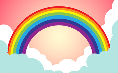 Color Rainbow With Clouds, With Gradient, Vector Illustration