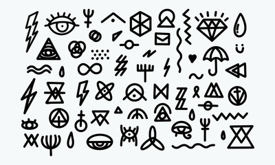 set of hipster symbol designs. Memphis icons for fashion and cloth patterns. 
