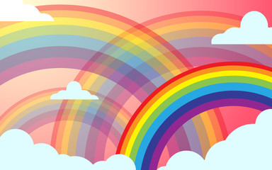 Color Rainbow With Clouds, With Gradient, Vector Illustration