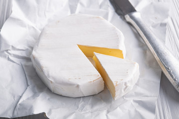 Fresh raw camembert cheese