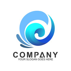 wave logo in circle shape, water splash vector, abstract wave icon
