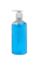 Hand cleansing gel  in a clear pump bottle isolated on white background.