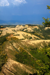 Civita di Bagnoregio (VT), Italy - May 15, 2016: Soft eroded clay landscape around Civita di Bagnoregio, Tuscia, Lazio, Italy