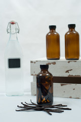 Vanilla Essence, Empty brown bottles, Clear bottle