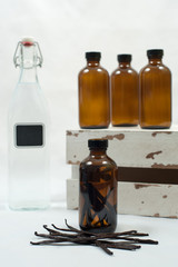 Vanilla Essence, Empty brown bottles, Clear bottle