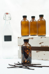 Vanilla Essence, Empty brown bottles, Clear bottle