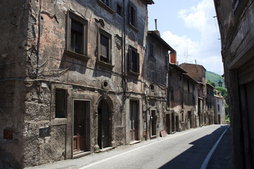 Bagnaia (VT), Italy - May 10, 2016: A typical road and houses in centre of Bagnaia village, Viterbo, Lazio, Italy