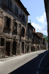 Bagnaia (VT), Italy - May 10, 2016: A typical road and houses in centre of Bagnaia village, Viterbo, Lazio, Italy