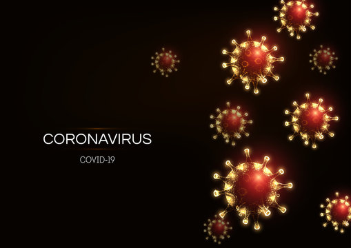 Futuristic Coronavirus 2019-nCoV, Covid-19 web banner template on dark red