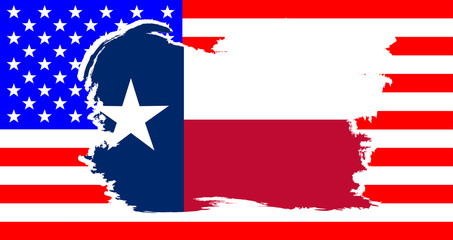 Texas State Flag With Grunge Border Over The USA Flag