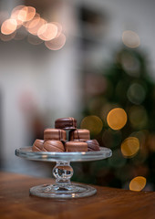 sweet chocolates in cake stand