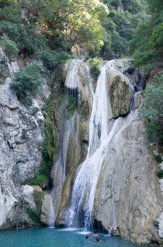 Lake and Polylimnio Waterfalls in Peloponnese, Greece