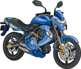 Hand drawing of a blue motorbike on white background