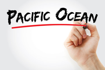 Pacific Ocean text with marker, concept background