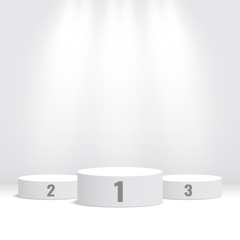 White blank winners podium. Pedestal. Vector illustration.