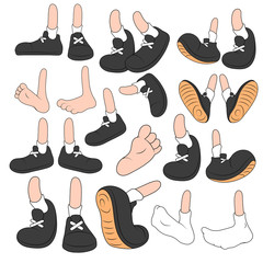 Cartoon legs in boots, comic feet in shoes.