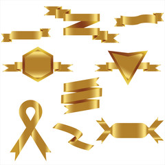 GOLD Ribbon Set In Isolated For Celebration And Winner Award Banner White Background, Vector Illustration can use for anniversary, birthday, party, event, holiday And others.