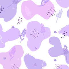 lavender flowers background hand drawn illustration. Vector doodle style.