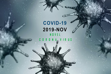 3d render Corona virus disease COVID-19. Microscopic view of a infectious virus