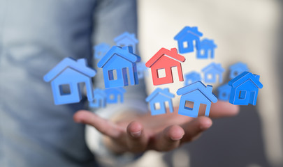  house in among houses for real estate  concept.