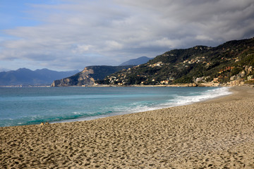 Fototapeta na wymiar Varigotti (SV), Italy - December 30, 2017: Varigotti beach, Italian Riviera, Savona, Liguria, Italy