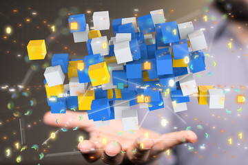 code data concept in hand media.