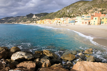 Obraz premium Varigotti (SV), Italy - December 30, 2017: Varigotti beach, Italian Riviera, Savona, Liguria, Italy