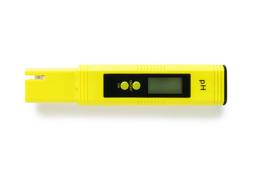 Yellow pH meter isolated on white background