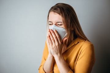 Virus mask ill woman coughing