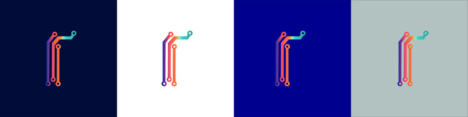 Letter R  tech logo icon design. Vector template graphic elements. Technology, digital interfaces, hardware and engineering concepts. Graphic made of circuits