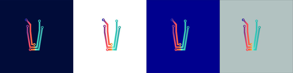 Letter V  tech logo icon design. Vector template graphic elements. Technology, digital interfaces, hardware and engineering concepts. Graphic made of circuits