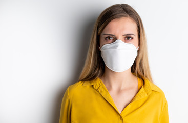 Virus mask woman wearing face protection in prevention for coronavirus