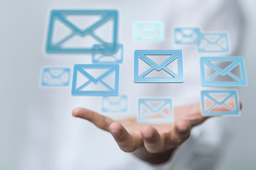 Hand with an email icon 3d
