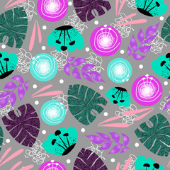Abstract Seamless Pattern with flowers and leaves