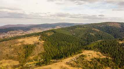 Fototapeta na wymiar view of the mountains and nature of Ukraine Carpathians and forests with trees