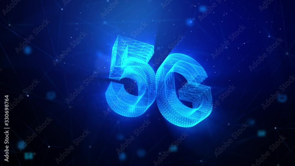 Wall mural 3d rendering 5g text with lighting and glow effect for digital and technology concept, with connecti