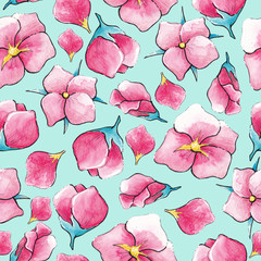 Watercolor floral pink and mint pattern