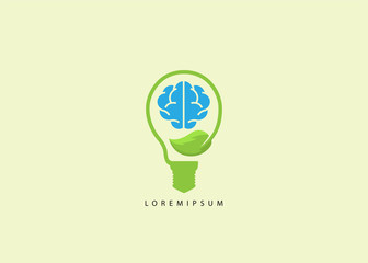 Smart Eco lamp logo template. Lamp brain leaf illustration