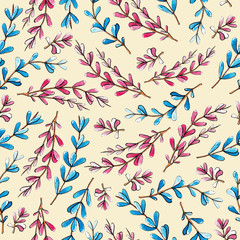Watercolor floral pink and blue pattern