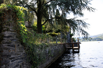 Orta San Giulio (NO), Italy - September 02, 2019: The Orta lake view from San Giulio island, Orta, Novara, Piedmont, Italy