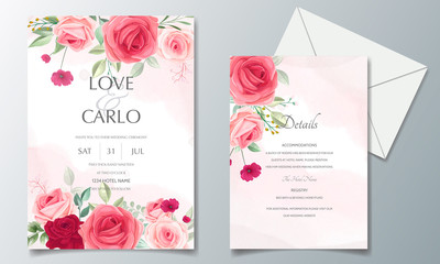 Beautiful floral frame wedding invitation card template