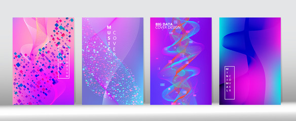 Futuristic Gradient Overlay. 3D Flow Shapes Music Cover Layout. Blue Purple Pink Punk 